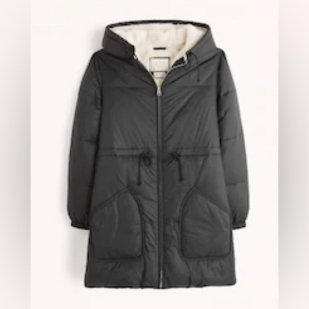 XXS Abercrombie and Fitch Sherpa-lined Parka. Black.